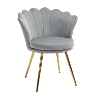 HOMCOM Accent Chair Modern Velvet-Touch Fabric Side Chair with Gold Metal Legs for Living Room & Dining Room, Grey(m-1)