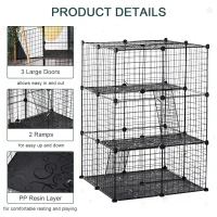PawHut Pet Playpen DIY Small Animal Cage Enclosure Metal Wire Fence 39 Panels with 3 Doors 2 Ramps for Kitten Bunny Chinchilla Pet Mink Black(m-4)