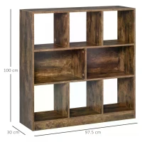 HOMCOM Storage Shelf 3-Tier Bookcase Display Rack Home Organizer for Home Office, Living Room, Playroom, Rustic Brown(m-3)