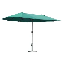 Outsunny 4.6M Sun Umbrella Canopy Double-sided Crank Sun Shade w/ Cross Base Dark Green(m-15)