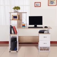 HOMCOM Computer Writing Desk PC Workstation w/2 Drawers Multi-Shelves Home Office Furniture - Oak/White
