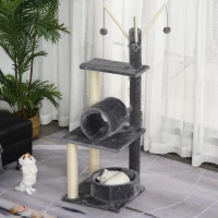 PawHut Cat Tree for Indoor Cats 121cm Kitten Tower Sisal Scratching Post Pet Activity Center Perch Condo Hanging Ball Grey(m-2)