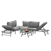 Outsunny 3 Pcs Garden Seating Set w/ Sofa Lounge Coffee Table Outdoor Patio Furniture(m-15)