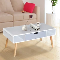 HOMCOM  Wooden Coffee Tea Side Table TV Stand Storage Unit Tapered Legs Desk W/ 1 Drawer Scandinavian Nordic Style(m-1)