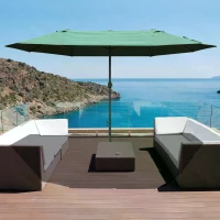 Outsunny 4.6M Sun Umbrella Canopy Double-sided Crank Sun Shade w/ Cross Base Dark Green(m-14)
