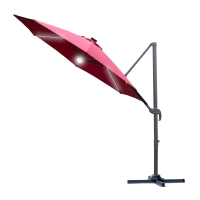 Outsunny 3(m) LED Cantilever Parasol Outdoor Sun Umbrella w/ Base Solar Lights Red