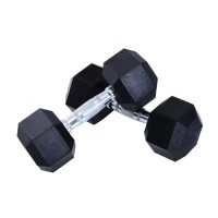 HOMCOM Rubber Dumbbell Sports Hex Weights Sets Home Gym Fitness Hexagonal Dumbbells Kit Weight Lifting Exercise (2 x 10kg)(m-2)