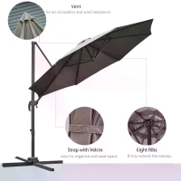 Outsunny 3(m) Offset Parasol Cantilever Hanging Umbrella 360° Rotation w/ Base Dark Grey(m-6)