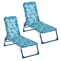 Outsunny 2Pcs Kids Reclining Chairs Set Folding Garden Zero Gravity Lounge Chair Sun Lounger Adjustable Backrest Outdoor 118 x 40 x 24cm Blue(m-1)