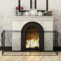HOMCOM Extendable Fire Guard Screen, Freestanding Fire Screen Spark Guard, Folding Fireplace Cover, Wire Mesh, 81.5-160cm, Black(m-10)