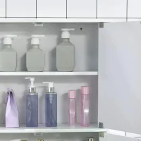 kleankin Bathroom Mirror Cabinet, Wall Mounted Storage Cupboard with Double Doors and Adjustable Shelf, Bathroom Organizer, White(m-7)