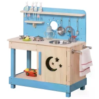 Outsunny Kids Kitchen Playset with Pretend Pots and Pans for 3+ Years Old(m-13)
