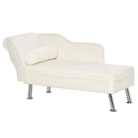 HOMCOM Deluxe Chaise Longue Designer Retro Vintage Style Sofa Lounge Day Bed With Bolster Cushion Cream White(m-1)