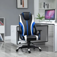 Vinsetto Stylish Striped PU Leather High Back Office Chair w/ Rotating Armrests Reclining Back Adjustable Height 360° Swivel White Blue Black(m-1)
