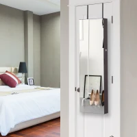 HOMCOM Jewelry Cabinet with Mirror and LED Lights, Lockable Makeup Cosmetics Jewellery Organiser, Mirror with Storage for Bedroom Dressing Room, Walnut(m-10)