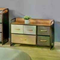 HOMCOM 5-Drawer Dresser, Linen Fabric Chest of Drawers, Dresser Tower Unit for Bedroom Hallway Entryway, Storage Organizer with Steel Frame Wooden Top(m-12)