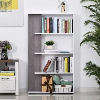 HOMCOM 4-Tier bookshelf Freestanding Rack Organizer Display Bookcase Home Storage Utility Stand Multifunctional Holder  Grey & White(m-1)