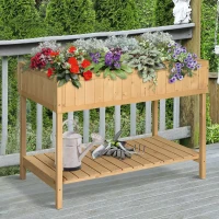 Outsunny Garden Wooden Planters, Rectangular 8 Compartment Plant Stand, Oak Tone(m-2)