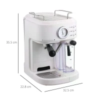 HOMCOM 5Pc Coffee Machine, Espresso & Cappuccino & Latte Maker with Milk Frothing Steamer, 1.5L Removable Water Tank, 2 Cups, 1250W(m-3)