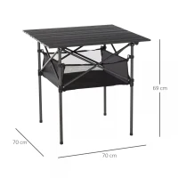 OUTSUNNY Aluminum Roll-Top Table w/ Mesh Bag Camping Outdoor Dining Foldable w/ Steel Frame Picnic Lightweight Hiking Furniture Desk, Black(m-3)