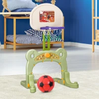 HOMCOM 2 in 1 Sport Center Kids Children Basketball Hoop Stand Football Soccer Goal Net Toddler Outdoor Indoor Fun Activity Toy Game Child Boys Gift(m-1)