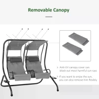 Outsunny Canopy Swing 2 Separate Relax Chairs w/ Handrails and Removable Canopy Grey(m-5)
