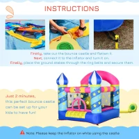 Outsunny Kids Bouncy Castle, Inflatable Trampoline with Blower for Age 3-8 Castle Stars Design 1.95 x 1.95 x 2.15m(m-6)