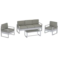 Outsunny 4 Pieces Patio Furniture Set Outdoor Aluminum Garden Conversation Set with Tempered Glass Coffee Table and Cushions(m-1)