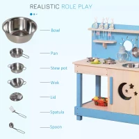 Outsunny Kids Kitchen Playset with Pretend Pots and Pans for 3+ Years Old(m-4)