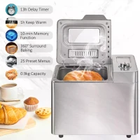 HOMCOM 25 in 1 Bread Maker Machine 0.9 KG Capacity Programmable Stainless Steel Dough Maker with Auto Fruit Nut Dispenser Nonstick Pan 3 Loaf Sizes 3 Crust Colours Keep Warm Time Delay, 550W(m-4)