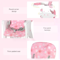 HOMCOM HDPE 3-in-1 Baby Booster High Chair Pink(m-7)