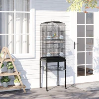 PawHut Large Metal Bird Cage with Breeding Stand Feeding Tray Wheels for Canary, Finch, Parakeet, Budgerigar, Black, 47.5 L x 37 W x 160 H (cm)(m-1)