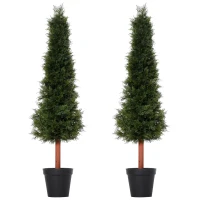 Outsunny Set Of 2 150cm/5FT Artificial Cedar Pine Trees Decorative Cypress Plant Fake Conifer Tree w/ Heavy Pot Indoor Outdoor Home Office(m-1)