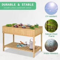 Outsunny Garden Wooden Planters, Rectangular 8 Compartment Plant Stand, Oak Tone(m-4)