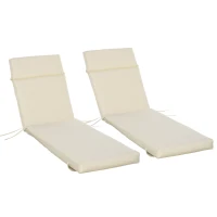 Outsunny Set of 2 Sun Lounger Cushion Non-Slip Seat Pads Garden Patio Reclining Chair for Indoor Outdoor, 196 x 55cm, Cream White(m-1)