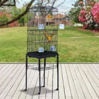 PawHut Large Metal Bird Cage with Breeding Stand Feeding Tray Wheels for Canary, Finch, Parakeet, Budgerigar, Black, 47.5 L x 37 W x 160 H (cm)(m-12)