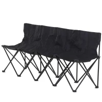 Outsunny 4 Seat Sport Bench Camp Seat Folding Portable Camping Chair with Carrying Case - Black(m-1)