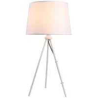 HOMCOM 40W Tripod Table Lamp Metal Base Fabric Shade Warm Light Bedroom Living Room Home w/ Switch Anti Slip Feet White(m-1)