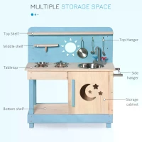 Outsunny Kids Kitchen Playset with Pretend Pots and Pans for 3+ Years Old(m-6)