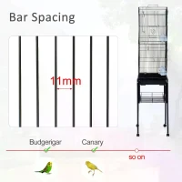 PawHut Large Metal Bird Cage with Breeding Stand Feeding Tray Wheels for Canary, Finch, Parakeet, Budgerigar, Black, 47.5 L x 37 W x 160 H (cm)(m-4)