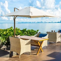 Outsunny 3 x 3(m) Cantilever Roma Parasol Umbrella Hanging Sun Shade Canopy Shelter 360° Rotation Stable Aluminium Pole w/ Cross Base - Cream White(m-1)