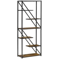 HOMCOM 6-Tier Storage Shelf with Metal Frame, Shelving Unit for Living Room, Office, Hallway, Industrial Style, 64W x 30D x 165Hcm, Rustic Brown(m-12)
