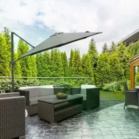 Outsunny 3(m) Offset Parasol Cantilever Hanging Umbrella 360° Rotation w/ Base Dark Grey(m-12)
