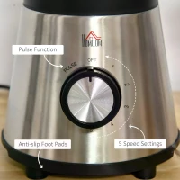 HOMCOM Blender Smoothie Maker, 900W Countertop Blender with 5 Speed Setting, Pulse Function, 1.5L Mix Cup, Portable Cup and Grinder for Ice, Fruit, Vegetable and Nut(m-7)