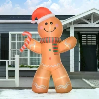 HOMCOM 8ft Christmas Inflatable Gingerbread Man, Lighted Blow Up Yard Decor Indoor Outdoor Garden Lawn Party Prop(m-10)
