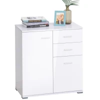 HOMCOM Modern High Gloss Sideboard Storage Cabinet Table Chest of Drawers for Bedroom Living Room Storage Furniture, White(m-1)