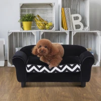 PawHut Dog Sofa Bed for XS-Sized Dogs, Cat Sofa with Soft Cushion, Pet Chair Lounge with Washable Cover, Removable Legs, Wooden Frame - Black(m-1)