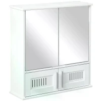 kleankin Bathroom Mirror Cabinet, Wall Mounted Storage Cupboard with Double Doors and Adjustable Shelf, Bathroom Organizer, White(m-14)