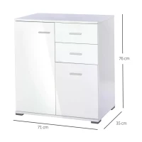 HOMCOM Modern High Gloss Sideboard Storage Cabinet Table Chest of Drawers for Bedroom Living Room Storage Furniture, White(m-3)