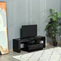 HOMCOM High Gloss TV Stand Cabinet with LED RGB Lights and Remote Control for 43"/50"/55" TV, Media TV Console Table with Compartment, Black(m-10)